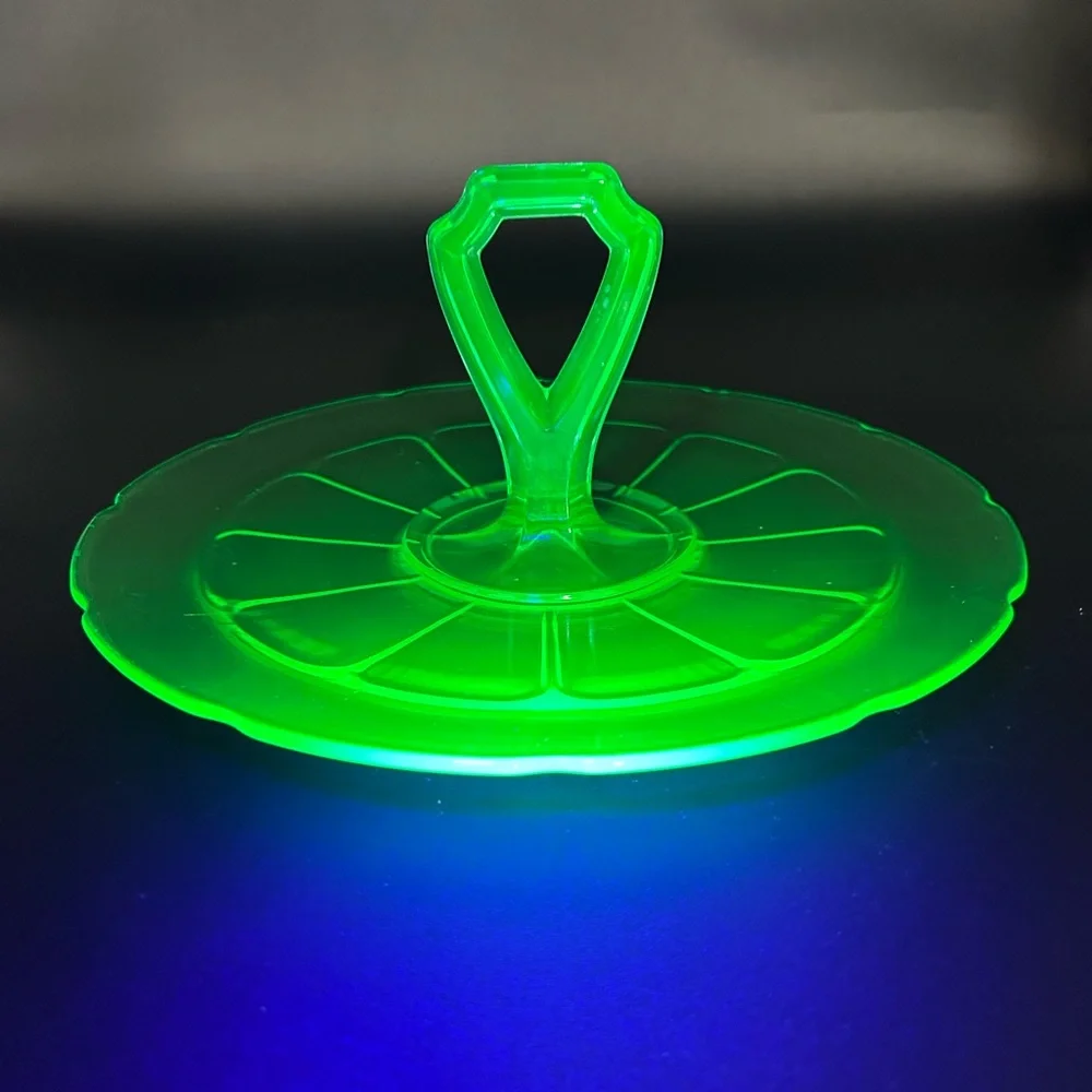 Vintage Uranium Glass Tidbit Tray - Picture 2 of 5